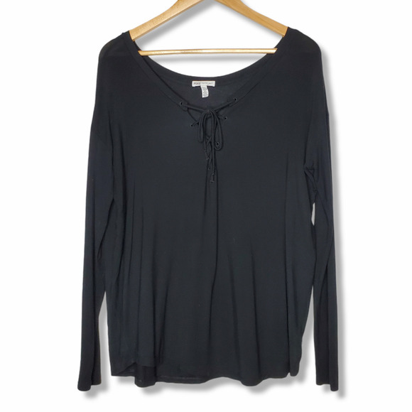 PINK Super Soft Tie Front Long Sleeve Tee Black S - Picture 1 of 8